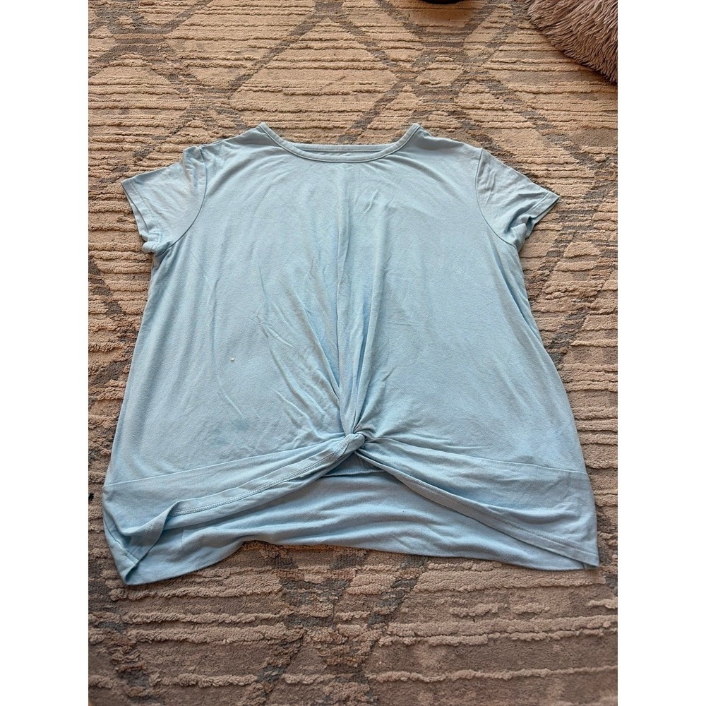 Girls wonder nation blue shirt xl front knot top light blue